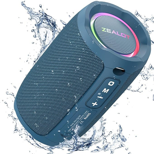 ZEALOT Bluetooth Speaker, Portable Speaker for Beach, IP67 Wterproof, 20W Parlantes Bluetooth, Wireless Outdoor/Home Use, Loud Stereo Sound, Dual Pair, BT5.2/ USB/TF Card/AUX, for Outdoor Home-Blue