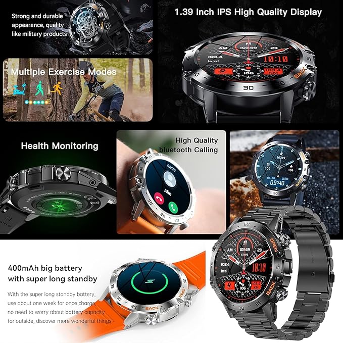 Military Smart Watch for Men(Answer/Dial Calls), Fitness Tracker for Android iPhone, 1.39" Activity Tracker with Heart Rate Sleep SpO2 Monitor, Calorie, 5ATM Waterproof Smartwatch, 3 Straps (Black)