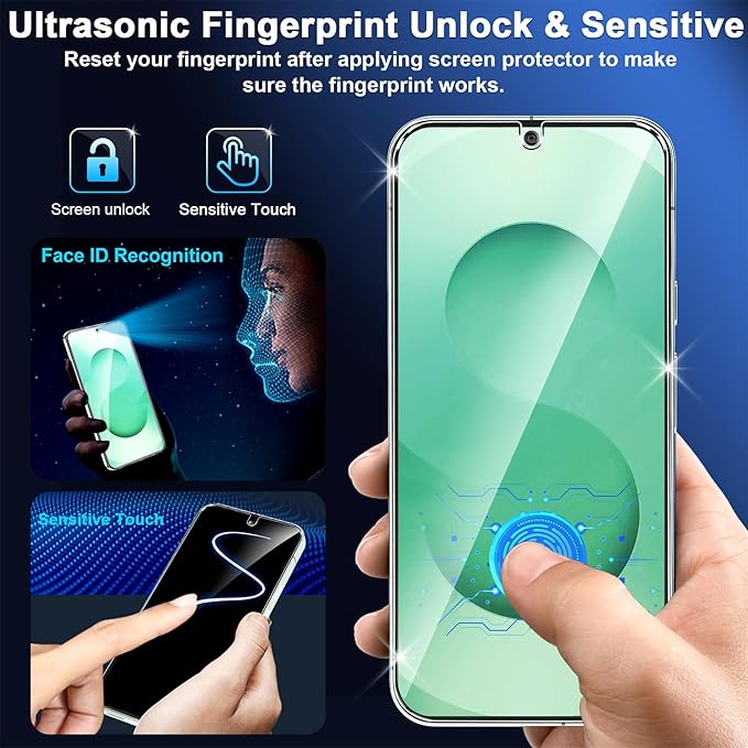 3 Pack for Samsung Galaxy S25 Plus Screen Protector Tempered Glass + 3 Pack Camera Lens Protector, Military Grade Shatterproof, 9H Hardness, Fingerprint Unlock, Case Friendly 6.7 Inch