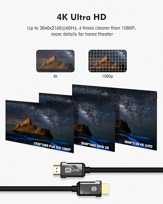 Silkland 4K HDMI ARC Cable for Soundbar 10FT, High Speed 18Gbps HDMI 2.0 Cable, [4K HDR, ARC HDCP 2.2, Ethernet], Braided HDMI Cord, Compatible Compatible for Vizio Samsung Sound bar, UHD TV, Blu-ray