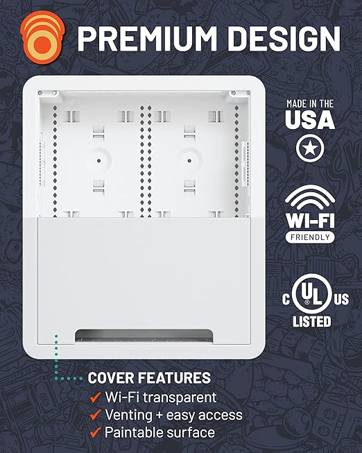 ECHOGEAR 17" in Wall TV Media Box - Recessed TV Outlet Network Enclosure - Works w/Wired & Wireless Samsung Connect Box, Apple TV, Roku, Fire TV Stick - WiFi Friendly Cable Management Fits 16" Studs