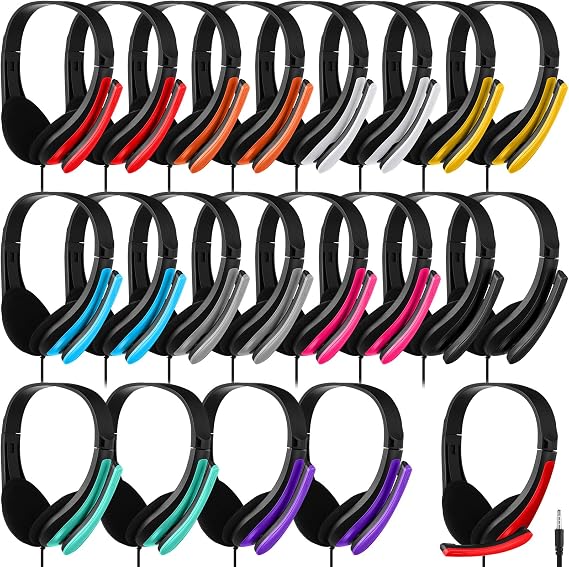 Yunsailing 20 Pack Bulk Classroom Headphones with Mic Students, Multicolor
