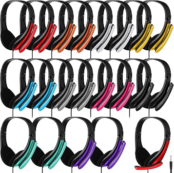 Yunsailing 20 Pack Bulk Classroom Headphones with Mic Students, Multicolor