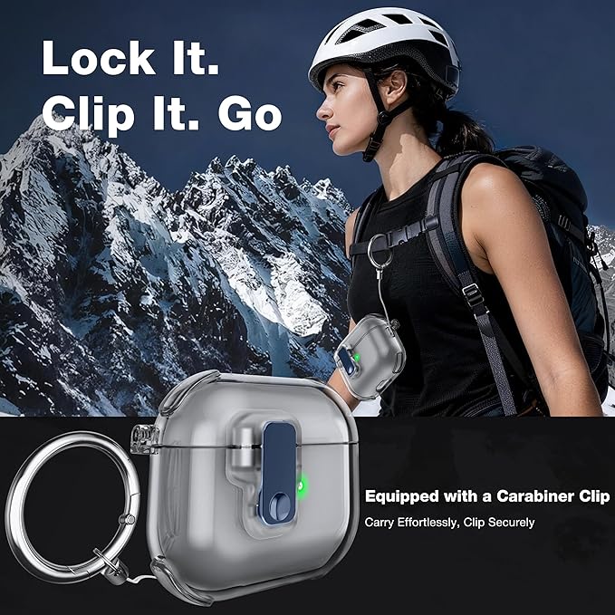 Clear Case for AirPods 3 Case Cover with [Lock Safety & Pop Up][Military Shockproof] Anti-Yellow Transparent Soft TPU Wireless Charging for AirPods 3 Generation Case with Keychain,Clear Black