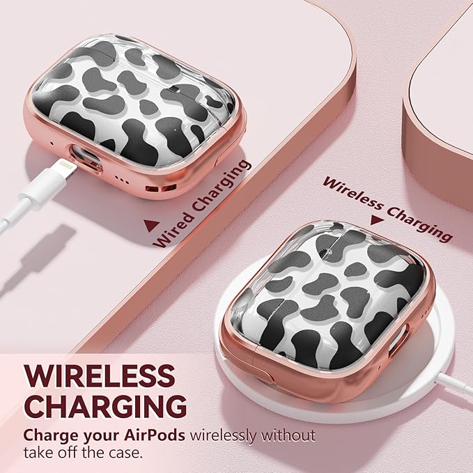 Inesore for AirPods Pro 2nd Generation Case Cover with Lock, Flowers Cute Clear Air Pods Pro 2 Case Hard iPod Pro Cases for Women Girls with Cleaner Kit (2023 USB-C /2022/2019) -Cow Print