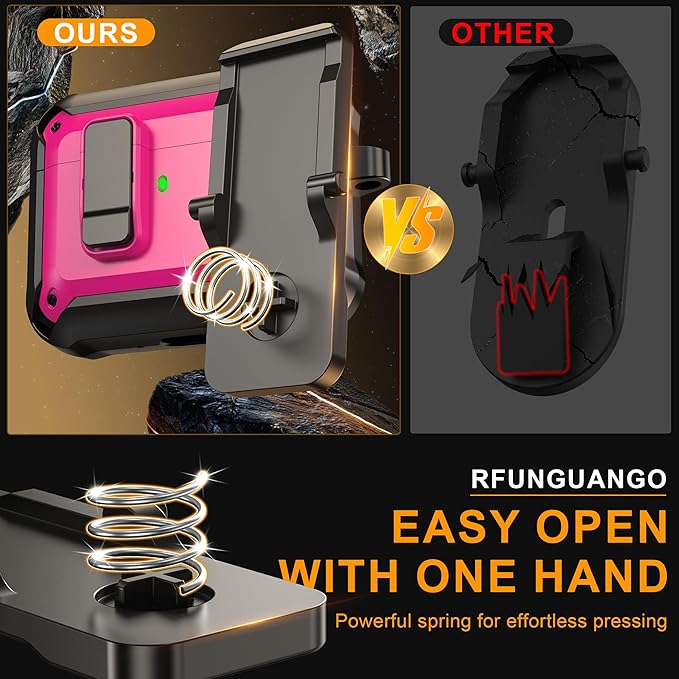 RFUNGUANGO AirPods Pro 3 Case (2025) with Safety Lock and Automatic Pop-up, Compatible with Airpods Pro 3rd Generation Case, Magnetic Lid, Compatible MagSafe, Hard Shockproof Protective Case, Rose