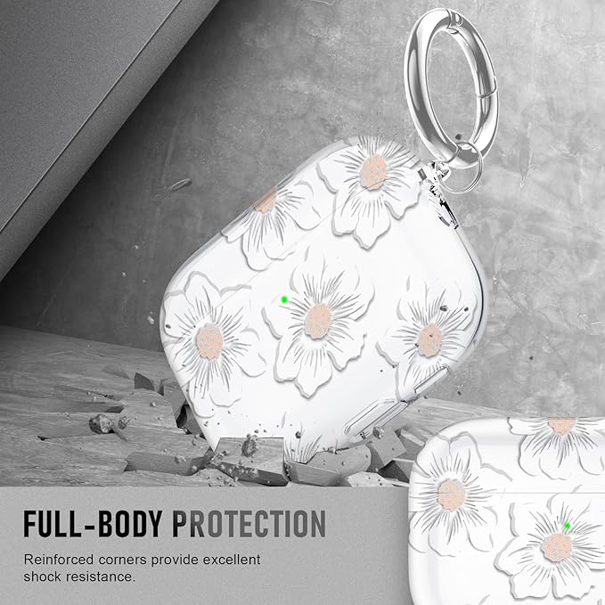 for AirPods Pro 3 Case (2025) with Cleaner Kit, Cute Soft Silicone Cover Compatible AirPods Pro 3rd Genera case with Keychain for Women Men with Keychain for Airpod Pro case(2025)White Trumpet Flower