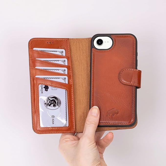 BLACKBROOK for iPhone 17e/16e Case with Card Holder, Carter Full Grain Leather, 2-in-1 Folio Flip Case for MagSafe Wireless Charging, RFID Blocking, 4 Card Slots