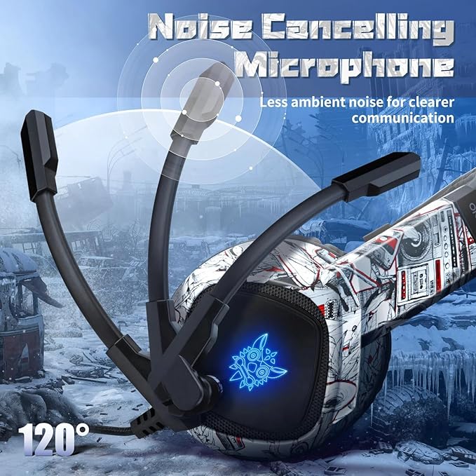 ONIKUMA K19 Gaming Headset, Stereo Bass Surround Headset LED RGB 3.5mm Headphone for PS4 Xbox One Nintendo Switch PC PS3 Mac, Noise Cancelling Mic LED Light, Designed Technically for Gamer