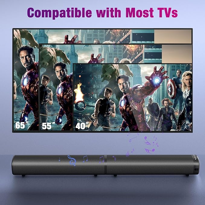 Puriom Sound Bar for Smart TV, 100W Sound Bar with Bluetooth 5.3/ARC/Opt/AUX Connect, 2-in-1 Detachable Home Soundbar, Home Theater Speaker & Bass Effect, for TV/PC/Projectors