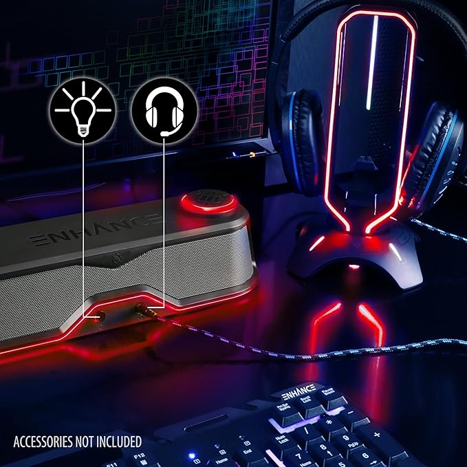 ENHANCE SB1 High Excursion Computer Soundbar - USB Powered Computer Speaker, Under Monitor Speaker with 10W Peak, LED Volume Control Knob, Headset Pass Through, Gaming Soundbar for PC