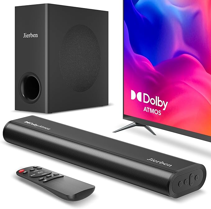 2.1 Dolby Atmos Soundbar with Subwoofer for Smart TV, Dolby Atmos Sound Bar for TV, Surround Sound System for TV, 150W TV Speakers for Smart TV, Bluetooth eARC/Opt/AUX