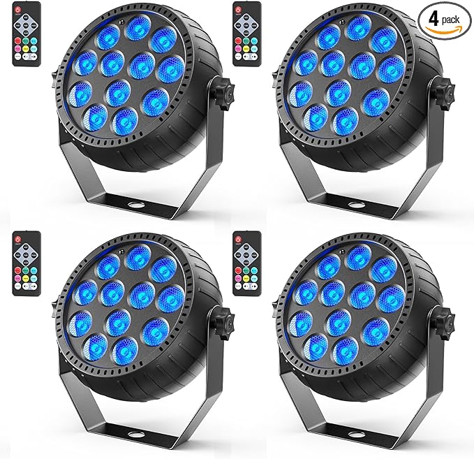 Rechargeable Stage Lights, 2200mAh Battery Powered LED Par Lights with Remote & Sound Activated, 12 RGB Portable Uplights for Events Wedding Party Club Concert Indoor 4Packs