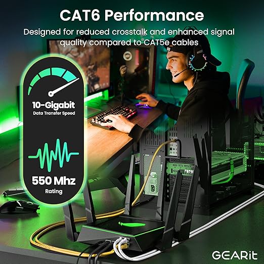 GEARit Cat 6 Ethernet Cable (20-Pack 5 Feet) Cat6 Network Patch, 10Gbps, RJ45, Snagless Cord, Gold-Plated Connectors, Internet for PC, TV, Tablet, Router, Printer, Servers, IT Data Center - Yellow