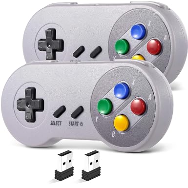 2 Pack Wireless USB SNES Controller for Windows PC, macOS(Multi-Color Keys)
