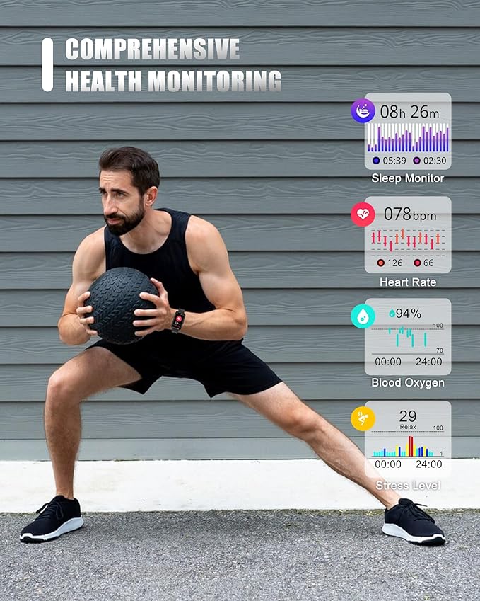 RLQA Fitness Tracker, Smart Watch for Women Men with 24/7 Heart Rate/Blood Pressure/Blood Oxygen Monitor,Sleep Tracker,Step & Calorie Counter, IP68 Waterproof Fitness Watches for Android&iPhone