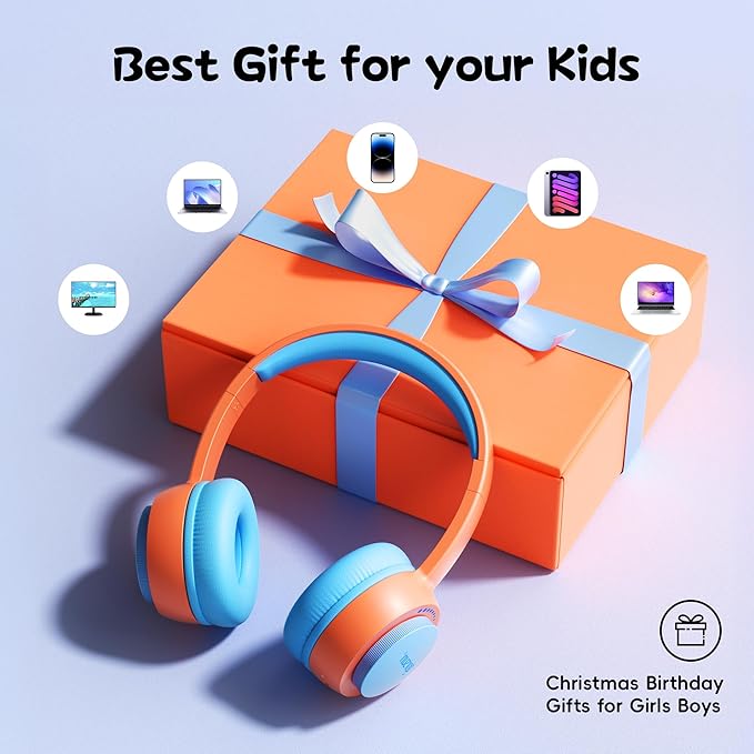 gorsun Kids Bluetooth Headphones, Toddler Headphones 85 dBA Safe Volume, 45 Hours Playtime, with Mic, Bluetooth 5.3, Kids Wireless Headset for iPad/Tablet/Travel/School, ldeal Gift (Orange)
