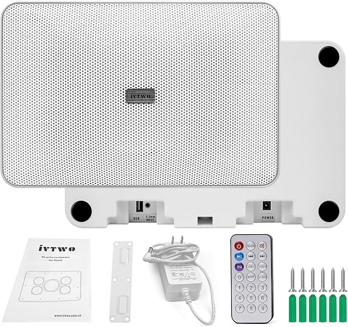 Bluetooth Speaker White 60W, with AUX3.5mm/USB Port for PC and TV, Speaker Can be Hung on The Wall, Suitable for Small Stores (Bluetooth Code/Pin:9898)