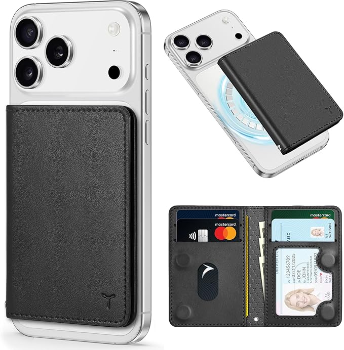 TUCCH for Magsafe Wallet with 6 Card Holders, RFID Blocking [Clear ID Window] PU Leather Men Women Folio Magnetic Phone Wallet for iPhone 17/16/15/14/13/12/Plus/Air/Pro/Pro Max Series, Black