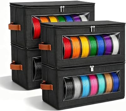 3D Printer Filament Storage Box 4 Pack, Dry Filament Storage Container for 24 Rolls 1kg, Oxford Fabric Filament Storage with Desiccant Pouch, Stackable Filament Rack for Home Office Workshop