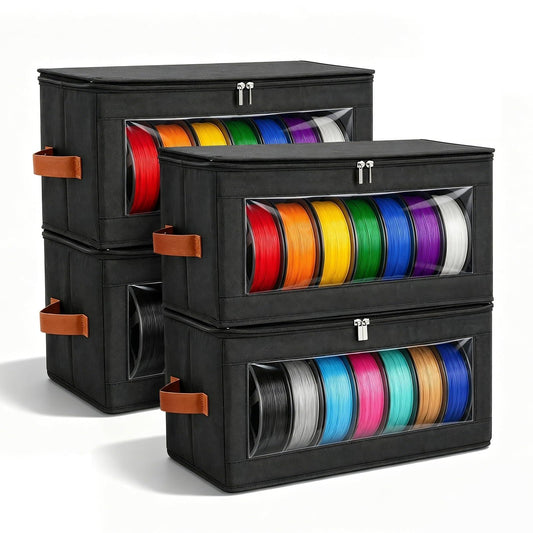 3D Printer Filament Storage Box 4 Pack, Dry Filament Storage Container for 24 Rolls 1kg, Oxford Fabric Filament Storage with Desiccant Pouch, Stackable Filament Rack for Home Office Workshop