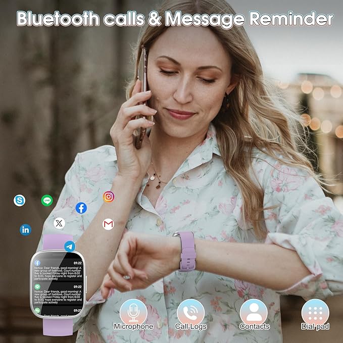 Smart Watches for Men Women, 1.95" HD Touchscreen Fitness Tracker with Bluetooth Calls, IP68 Waterproof, 120+ Sport Modes, 7-Day Battery, 24/7 Heart Rate & Sleep Monitor for Android iOS (Purple)
