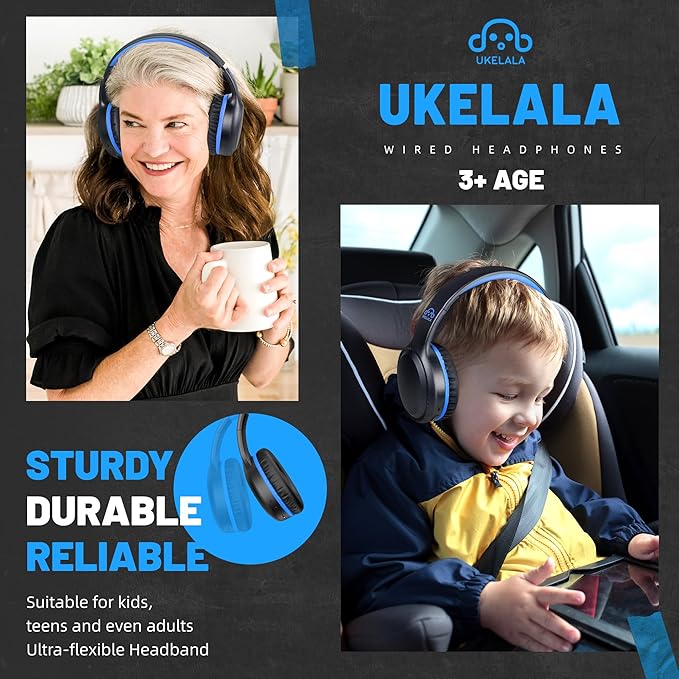 U2B Active Noise Canceling Wired & Wireless Bluetooth 6.0 Headphones with Microphone, Foldable Lightweight Head Phones with Volume Control‌ for Kids Adult School Black Blue