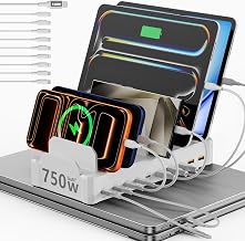 750W Charging Station for Multiple Devices, Zobirez 10-Port Fast Charger, 5 USB-C 120W Each and 5 USB-A 30W Each, Desktop Charging Hub for Laptop Phone Tablet, White - Image 1