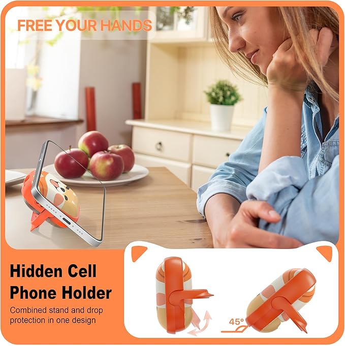 RFUNGUANGO AirPods 4 Case for Women Girly Cat Case with Lock, Phone Stand, Keychain & Cleaner Kit, Compatible with Apple Airpods 4th Generation Case Cover, Orange Cute Dog
