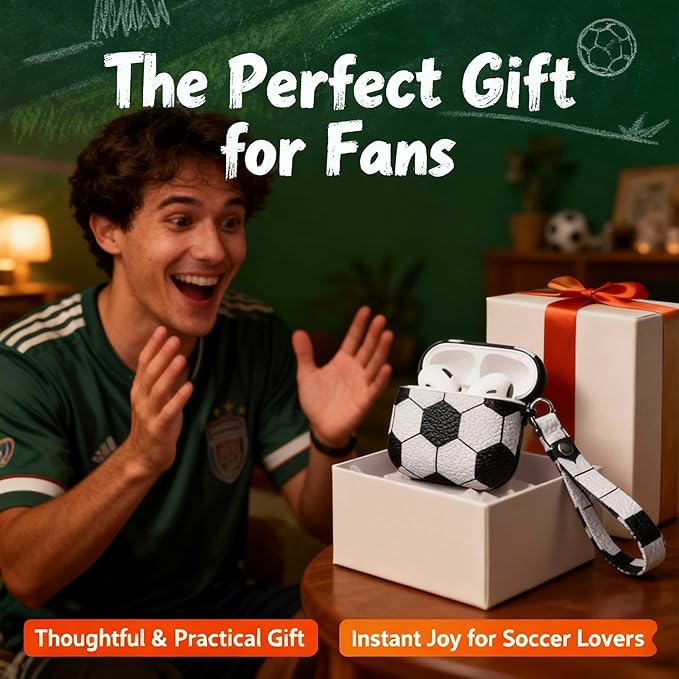 for Apple AirPods Pro 2nd Gen (2019/2022/2023) ，for AirPods Pro 2 Case Leather, Airpods Pro Soft PU Leather Case Cover with Keychain,AirPods Pro 2/1 Gen for Man Women Front LED Visible(Soccer-02)