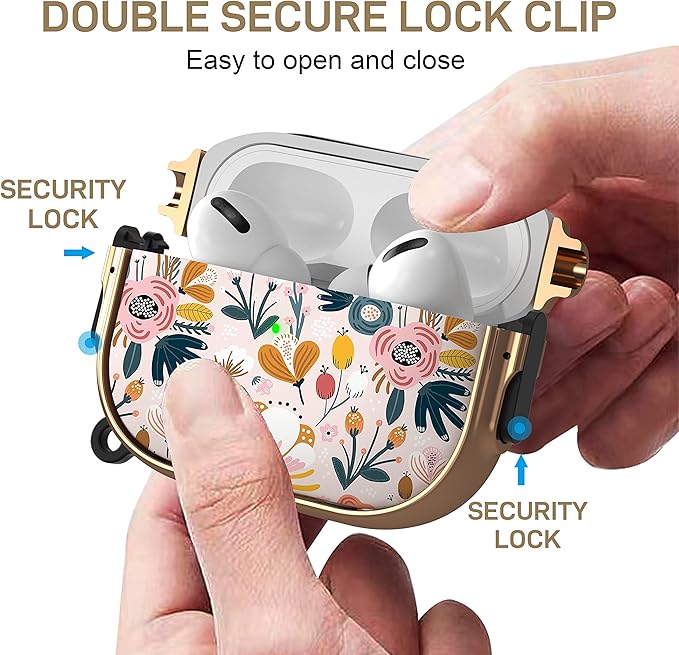 Maxjoy for AirPods Pro 2nd/1st Generation Case with Lock, Flower AirPods Pro 2 Case Lock Protective Hard Cute AirPod Pro Cover for Women Men with Keychain for Airpod Pro (2023/2022/2019)