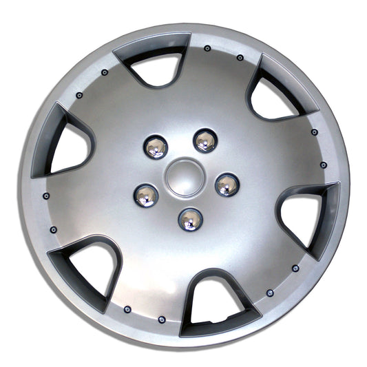 WC-16-720-S - Pack of 4 Hubcaps - 16-Inches Style Snap-On (Pop-On) Type Metallic Silver Wheel Covers Hub-caps