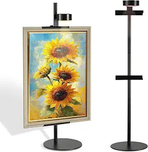 Adjustable Desktop Photo Frame Stand with Magnetic Wall Painting Light, Holds Picture Frames up to 30 Inch,with Rechargeable Battery,Metal Vertical Stand with 3 Color Temperature & 13RGB Poster Lights, for Displaying Picture Frames, Artworks (1 Pack,Black)