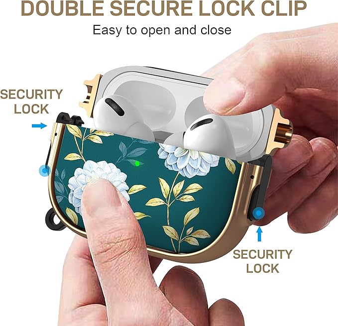 Maxjoy for AirPods Pro 2nd/1st Generation Case with Lock, Cute AirPods Pro 2 Case Lock Protective Hard AirPod Pro Cover for Women Girly with Keychain for Airpod Pro (2023/2022/2019), Floral