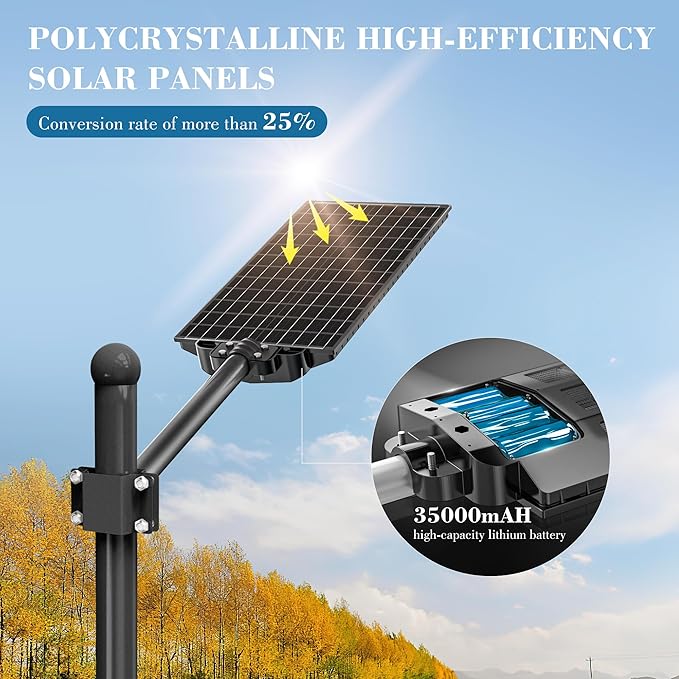 10000W Solar Street Lights, 7000K Solar Lights Outdoor Motion Sensor, Commercial Parking Lot Light Dusk to Dawn, 320° Wide Angle Solar Street Lights Outdoor IP66 Waterproof for Yard(1 Pack)