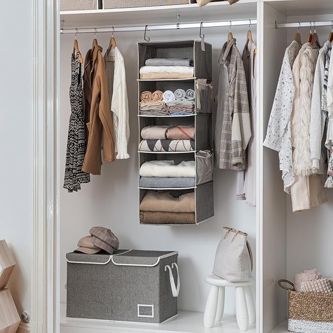 StorageWorks 5-Shelf Hanging Shelves for Closet, Clothes Organizers and Storage, 13" D x 15" W x 47 ¾" H, Gray