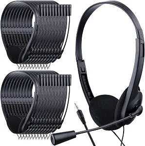Yunsailing 30 Pack Classroom Headphones with Mic, Black, Plastic Stem