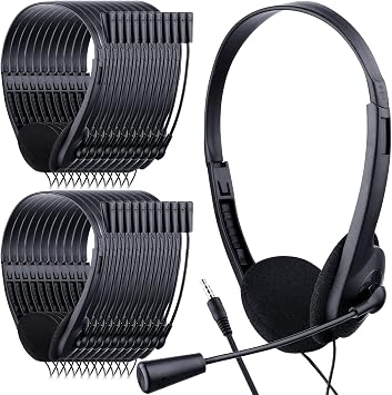 Yunsailing 30 Pack Classroom Headphones with Mic, Black, Plastic Stem