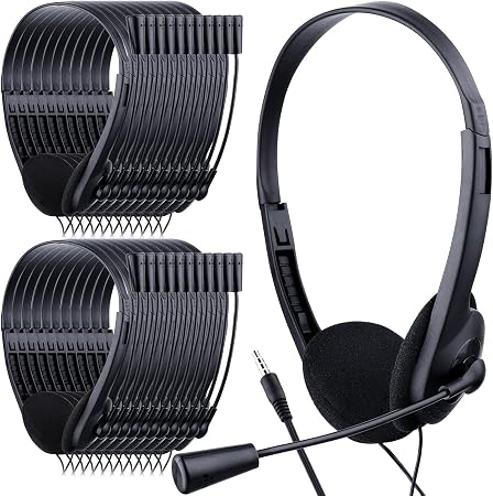 Yunsailing 30 Pack Classroom Headphones with Mic, Black, Plastic Stem