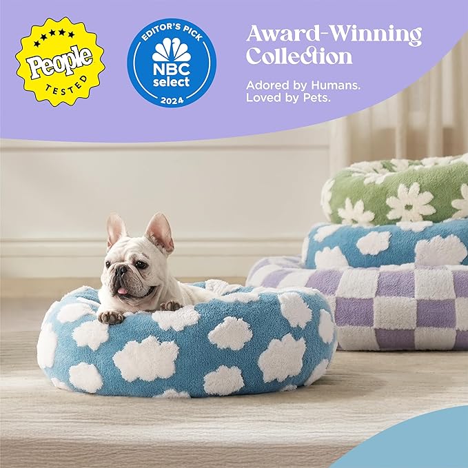 LE SURE Donut Small Dog Bed - Round Cat Beds for Indoor Cats Calming Pet Beds, Cute Modern Beds with Jacquard Shaggy Plush & Anti Slip Bottom, 20 Inch, Green,XS (20x20x6)