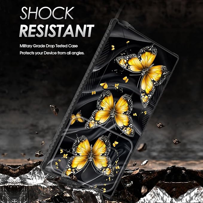 for Galaxy S26 Ultra Case Built in Slide Camera Lens Cover,Heavy Duty Shockproof Protection Dual Layer Case for Samsung Galaxy S26 Ultra 6.9" 2026,Yellow Butterfly