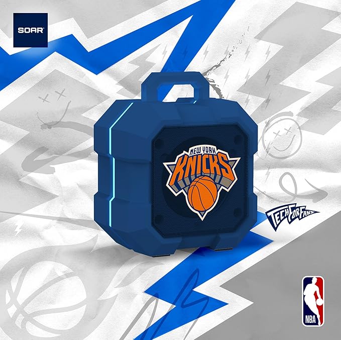 SOAR NBA Shockbox LED Wireless Bluetooth Speaker - Water Resistant IPX4, 5.0 Bluetooth with Over 5 Hours of Play Time - Small Portable Speaker - Officially Licensed NBA, Perfect Home & Outdoor Speaker