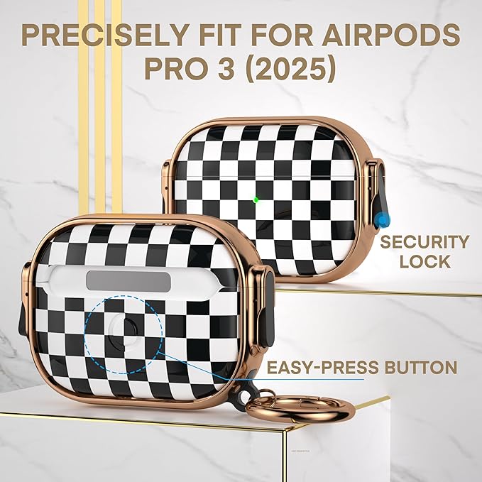 Maxjoy for AirPods Pro 3rd Generation Case with Lock, Cute AirPods Pro 3 Case Locking Protective Hard AirPod Pro 3 Cover for Women Men with Keychain for Airpod Pro 3rd Gen Cover 2025
