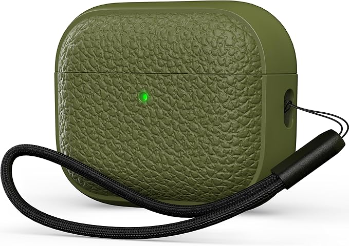 R-fun for AirPods Pro 3 Case 2025, Soft TPU (Leather-Like Design) Drop Protection Cover for Men and Women with Lanyard and Cleaner Kit, Compatible with Apple AirPods Pro 3rd Generation-Army Green