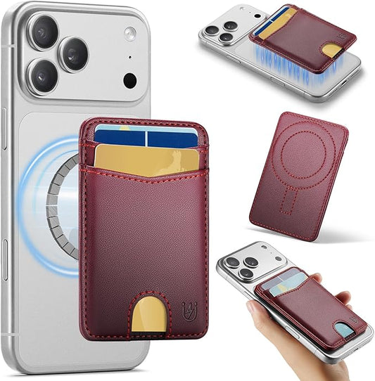 for Magsafe Wallet Magnetic Card Holder RFID Blocking, Strong Magnet Slim Wallet Stick on Phones and Cases for iPhone 17/16/15/14/13/12/ Pro/Max/Plus, Wine Red