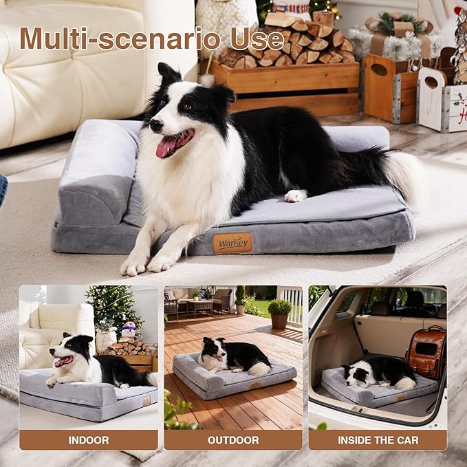 Dog Bed Large Sized Dogs, Orthopedic Dog Sofa Pet Bed, Waterproof Memory Foam Dog Bed, Large Dog Couch Bed with Washable Removable Cover, Grey - 35x27.95x6.3in