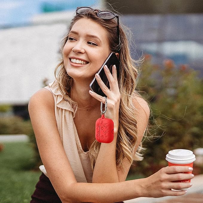 Lerobo Flower Engraved Cover Compatible with Airpod Pro Case Funny, Soft Silicone Protective Case for Airpods Pro 2nd 1st Generation Case USB C, Cute, Skin Frienfly, Front LED Visible, Red