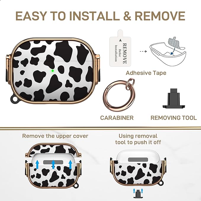 Maxjoy for AirPods Pro 2nd/1st Generation Case with Lock, Cute AirPods Pro 2 Case Lock Protective Hard AirPod Pro Cover for Women Men with Keychain for Airpod Pro (2023/2022/2019), Cow Print