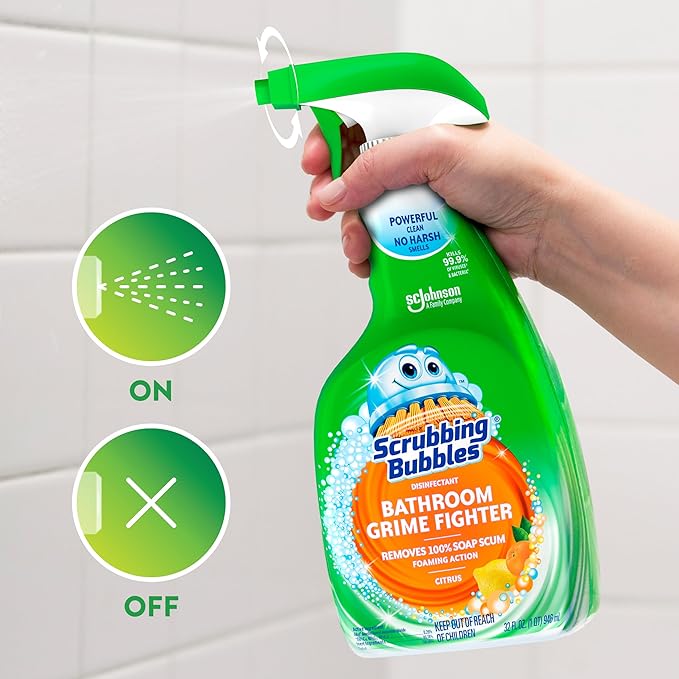Scrubbing Bubbles Bathroom and Shower Cleaner Disinfectant Spray,Bathroom Grime Fighter,Citrus Scent,32oz,(Pack of 2)