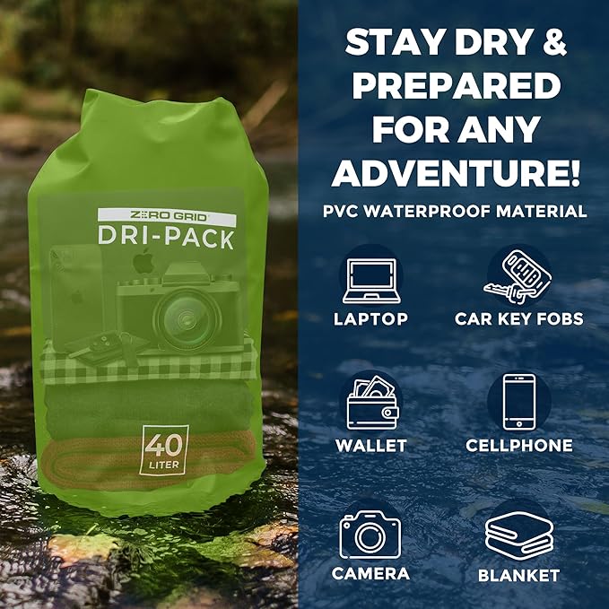 Zero Grid Waterproof Dry Bag - Floating Roll Top Drybag Keeps Dry 10L/20L/30L/40L Sizes for Backpacking, Kayaking, Boating, Camping, Fishing, Hiking, Made from Tough 500D Material